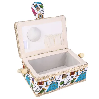 Imagen del producto de Cesta para costura, cesta para manualidades con tela, cesta doméstica para costura, caja de almacenamiento para costura, caja de almacenamiento para tela, cesta de almacenamiento para costura, caja de costura hecha a mano, organizador para costura