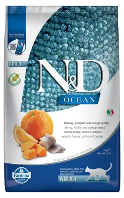 Imagen del producto de N&D OCEAN CAT, alimento para gatos adultos, sabor a arenque, calabaza y naranja, formato de 5 kg