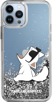 A clear, professional shot of a phone case with a glitter liquid design and a cartoon cat.