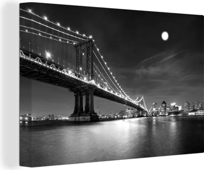 Produktbild von OneMillionCanvasses® - Leinwandbilder - 140x90 cm, New York - Brücke - Manhattan - Schwarz - Weiß, Wandbilder Kunstdruck Wanddekoration