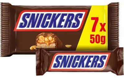 Obrázek produktu pro Čokoládové tyčinky Snickers 7 balení, 350 g – karamel, arašídy a nugát