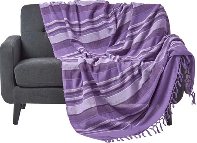 Image de HOMESCAPES Couvre-lit Morocco, lilas rayé, 150 x 200 cm