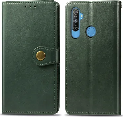 Produktbild von Mobigear Snap Button  Realme C3 Hülle Klapphülle Geldbörse - Grün