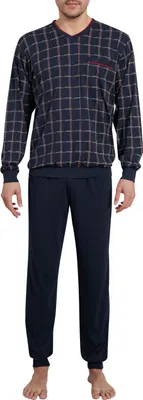 Produktbild von Götzburg Herren Pyjama Schlafanzug lang mit Bündchen (blau-dunkel) Größe: 64