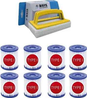 Produktbild von Bestway - Typ I Filter geeignet für Filterpumpe 58381 - 8 Stück & WAYS Scheuerbürste