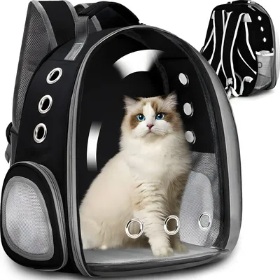 Produktbild von Tragerucksack für Katzen und Hunde, Haustier Rucksack bis 7 kg, Katzenrucksack, Hunderucksack, Reflektorstreifen, Tragetasche, Schwarz, Retoo