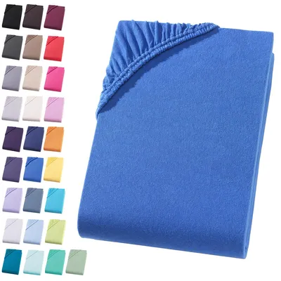 Produktbild von Jersey Spannbettlaken 120-130x200 cm Spannbettuch 100% Baumwolle Bettlaken, Blau