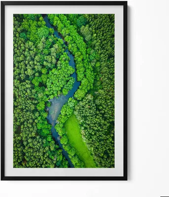 Produktbild von Fluss im Wald– Wandbild mit Rahmen – Gerahmtes Bild  – Wanddekoration – 70x100 cm –  Schwarz Rahmen