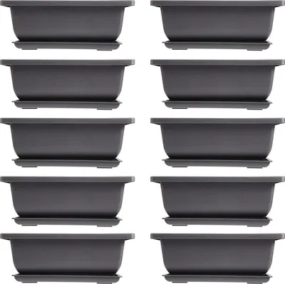 Produktbild von Bonsai-Trainingsschalen mit Tablett - Kunststofftöpfe - 10 Stück - 16,5 x 12 cm