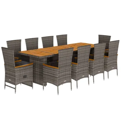 Immagine prodotto di Set da Pranzo da Giardino 11pz con Cuscini in Polyrattan Grigio