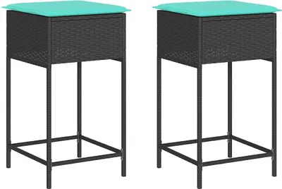 Produktbild von vidaXL Garten-Barhocker mit Kissen 2 Stk. Schwarz Poly Rattan
