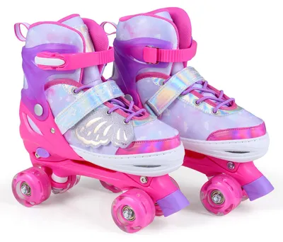 Image de Patins à roulettes COSTWAY pour enfants « Papillon » avec 4 roues lumineuses, patins à roulettes réglables en 4 tailles (38-41), patins à roulettes pour enfants de 9 à 14 ans