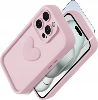 Immagine prodotto di Custodia in silicone opaco con cuore per iPhone 15 Pro + Protezione per lo schermo in vetro 9H