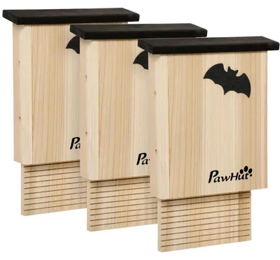 Immagine prodotto di Set di 3 casette per pipistrelli in legno | Colore: naturale e nero | Dimensioni: 6x25x37,5 cm