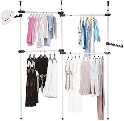 Image de Porte-vêtements télescopique - Réglable - Tringle à vêtements - Porte-vêtements en métal - 4 barres de vêtements - Supporte 60 kg - Armoire