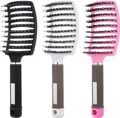 Produktbild von 3 Stücke Entlüftete Entwirrende Haarbürste Wildschweinborsten Gebogene Haarbürste Detangling Haarstyling Bürste für Styling Hair Brush Set