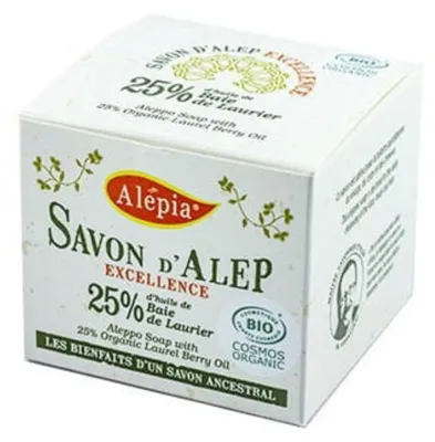 MYDŁO Z ALEPPO W KOSTCE OLIWKOWE Z OLEJEM LAUROWYM 25 % ECO 190 g - ALEPIA