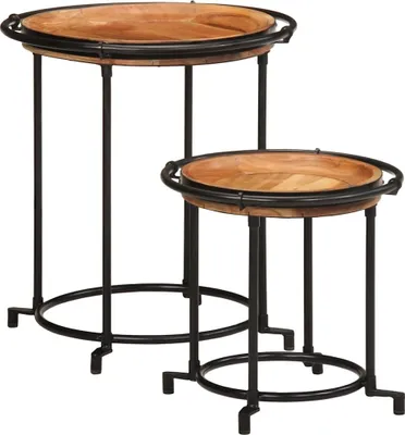 Image de Ensemble de table d'appoint 2 pcs bois massif d'acacia