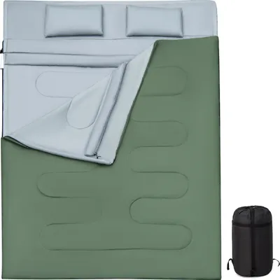 Produktbild von COSTWAY 2v1 dvojitý spací vak, jednolôžkový spací vak XL, dekový spací vak pre 2 osoby / s 2 vankúšmi / 220x150cm / na kempovanie, turistiku, outdoorové aktivity