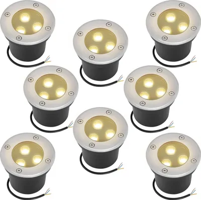 Obrázek produktu pro Izrielar 8x 3W podlahové svítidlo IP65 venkovní LED svítidlo podlahový vestavný reflektor podlahový reflektor podlahová lampa teplá bílá