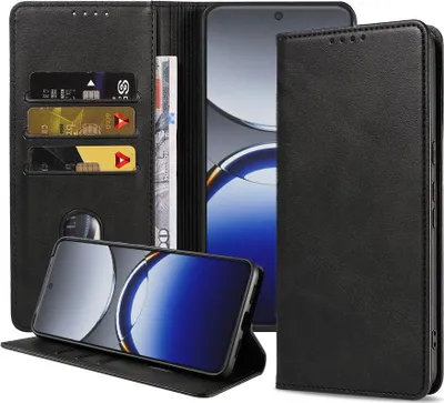 Image de Adaptée à l'Oppo Find X8 Ultra Etui Faux Cuir avec Fermeture Magnétique et Porte Carte Etui avec Rabat - Etui Portefeuille avec Emplacement pour Cartes - Noir - Smartphonics