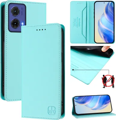 Produktbild von Lederhülle für Motorola Moto G85 Hülle Flip Brieftasche Kartenfächern Ständer Schutzhülle Türkis