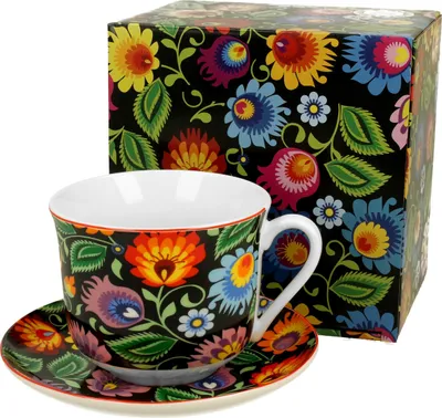 Produktbild von DUO ETNO 31430 Jumbobecher 470 ml mit Untertasse ETNIC mit Untertasse, New Bone China Porzellan