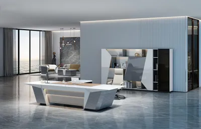 Image de Bureau et armoire de bureau au design moderne en blanc