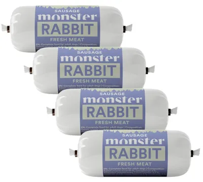 Zdjęcie produktu dla Monster Dog Sausage Rabbit 4x80g Pełnoporcjowa Mokra Karma dla Psa Kiełbasa z Królika