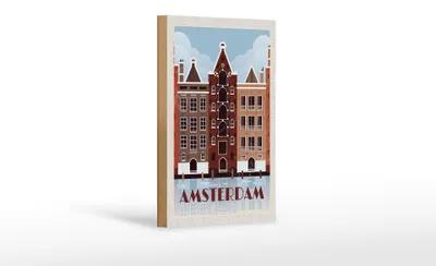 Produktbild von Holzschild Reise 12x18 cm Amsterdam Reiseziel Geschenk Dekoration