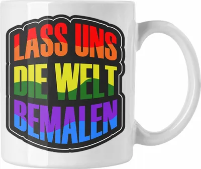 Produktbild von Trendation - Geschenkidee LGBT Tasse "Lass uns die Welt Bemalen" Regenbogenfarben (Weiß)