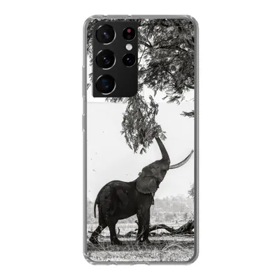 Produktbild von MuchoWow® Handyhülle Schutzhülle Hülle für Samsung Galaxy S21 Ultra Elefant - Baum - Tiere - Schwarz und weiß Silikon Softcase Handy Hülle - Mobiltelefon