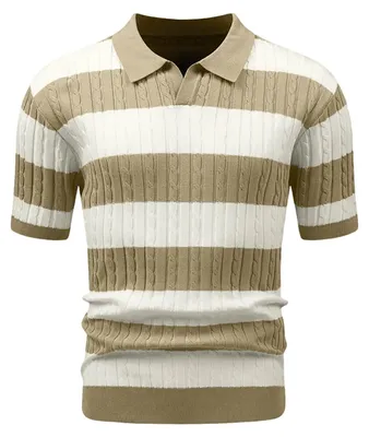 Imagen del producto de Camiseta polo de manga corta para hombre, con rayas, color beige elegante, talla XL (marca HYPESTFIT)