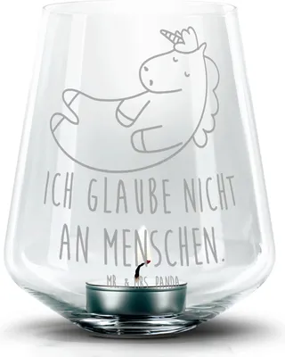 Produktbild von Mr. & Mrs. Panda Deko Windlicht Einhorn Wolke 7 - Transparent - Geschenk, Unicorn, Kerzenhalter, Lustig, Glaube, Einhörner, Glas, gravur, Witzig, Teelichthalter, Laterne