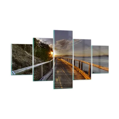 Produktbild von Bilder auf glas - Fußgängerbrücke Himmel Wasser - 125x70cm - Glasbilder - Wandbilder - Kunstdruck - zum Aufhängen bereit - Wanddekoration aus Glas - Glas Bilder - Wandbild auf Glas - GEA125x70-0125