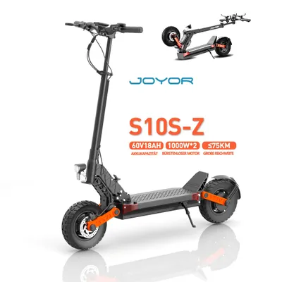 Produktbild von JOYOR S10-S-Z Doppelter Motor Faltbar Elektroroller - 1000W*2 Motor 60V18AH Akku 10 Zoll Reifen - Schwarz