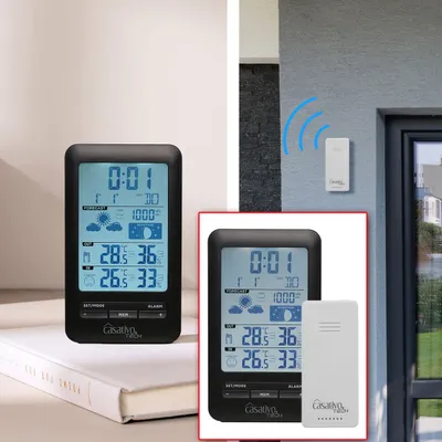 Produktbild von Digitale Funk-Wetterstation mit Aussensensor für präzise Wettervorhersage - Barometer, Hygrometer & Trend - Grosses Display - Funkuhr u. Wecker