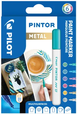 Image de PILOT 537472 PILOT Marqueur à pigments PINTOR, extra fin, jeu de 6 "METAL MIX"