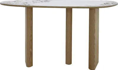 Produktbild von Konsole aus Keramik und MDF - Natur und weißer Marmor-Effekt - MODREYO