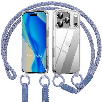 Image de Coque pour iPhone 17 Pro Max, Protection Rigide Antichoc Transparente avec Cordon Violet