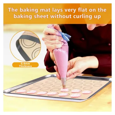 Produktbild von 2 Stück Silikon Backmatte, Macaron Backmatte aus Silikon, Wiederverwendbare Backmatte, Leicht zu Reinigen, für Teig, Macarons, Kekse, Pizza
