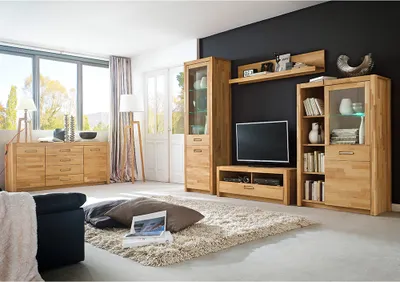 Produktbild von Wohnmöbel Set, Kernbuche massiv geölt, FOSSANO-06, 5-teilig, mit LED-Beleuchtung
