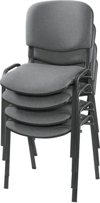 A stack of four gray chairs.