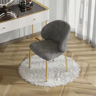 Produktbild von Polsterstühle, grauer Chenille, goldene Beine, multifunktional (Esszimmer/Schlafzimmer), hoher Sitzkomfort, 100kg Tragkraft, 47,5x56x74cm