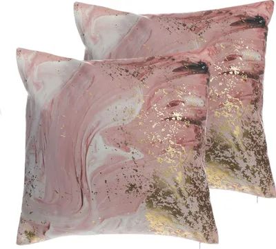 Obrázek produktu pro BELIANI Sada 2 dekoračních polštářů růžový polyester abstraktní vzor 45 x 45 cm Malba Tisk Zlatá fólie Dekorační doplňky