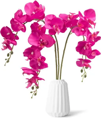 Obrázek produktu pro Umělé orchideje, 3 kusy. Realistické umělé orchideje s stonkem. Umělé květiny vhodné pro svatby (jako dekorace), obývací pokoje, kuchyně, oslavy, kanceláře, stolky a celkovou výzdobu interiéru