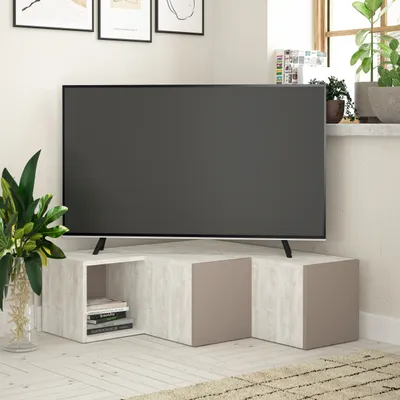 Immagine prodotto di DECORTIE Supporto TV moderno e compatto Mobile TV centrale multimediale Old white-light mocha con vano portaoggetti 94 x 91 x 31 cm