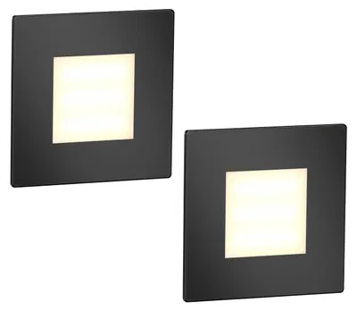 Imagen del producto de ledscom.de: 2 luces LED para escaleras/focos empotrables para pared, modelo FEX, para interior y exterior, de forma rectangular, color , 85 x 85 mm, luz blanca cálida