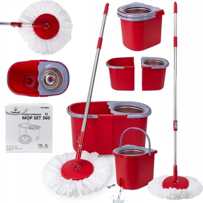Produktbild von Drehbarer Mop Mit Ausdrücker Set Zweikammer-Eimer Teleskopstab Valsar