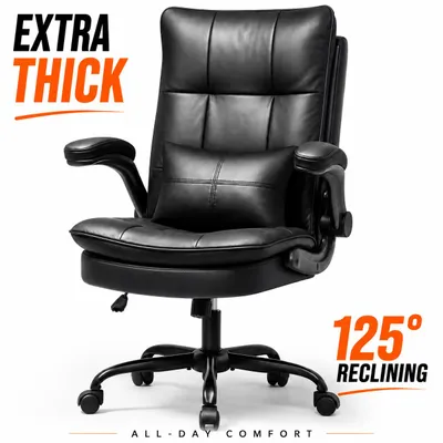 Produktbild von CRELIV -Ergonomischer Bürostuhl Chefsessel aus Kunstleder, 125° Wippfunktion, Lendenkissen, höhenverstellbar, 360° drehbar, Schwarz, KI-generiertes Bild